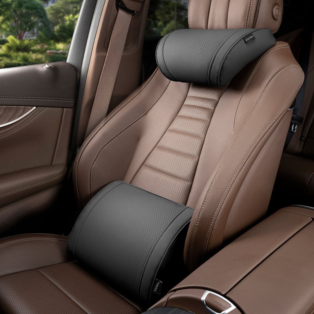 Luxury leather custom car headrest, car neck pillow, car seat lumbar cushion