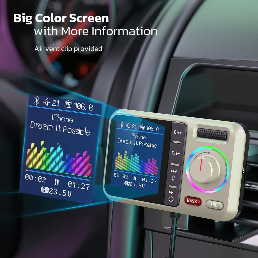 Bluetooth FM Transmitter for Car, Wireless Car Bluetooth V5.0 Adapter