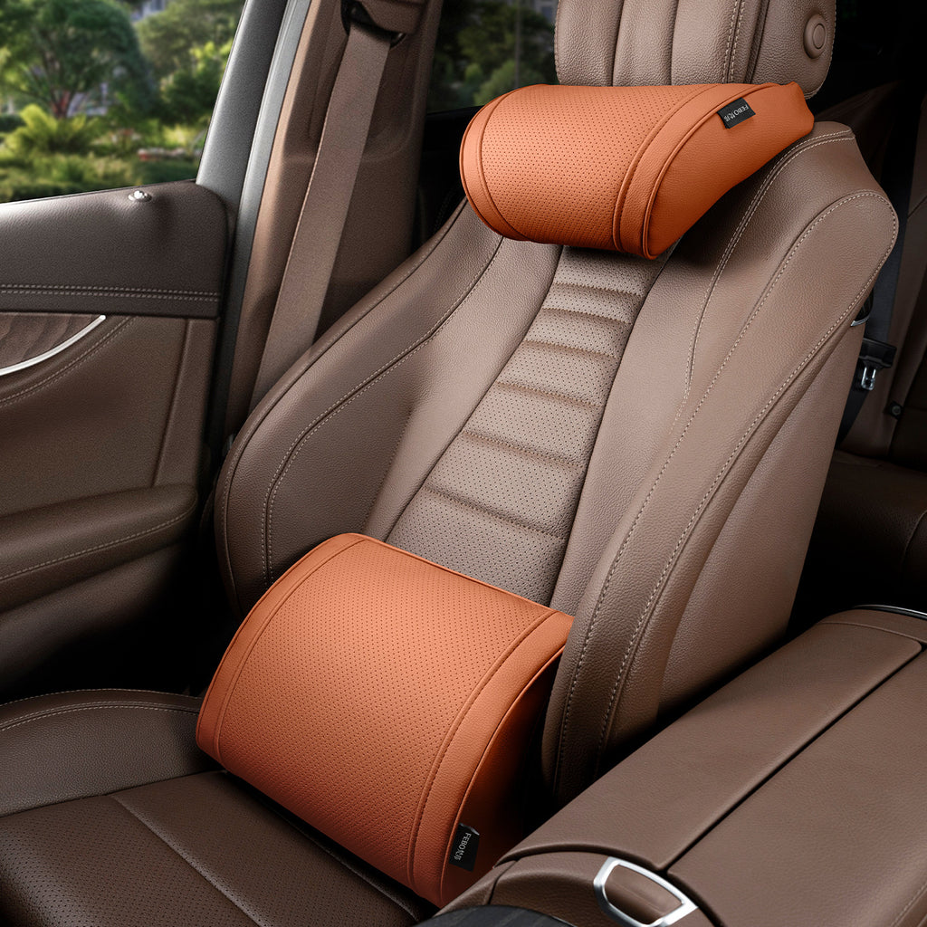 Luxury leather custom car headrest, car neck pillow, car seat lumbar cushion