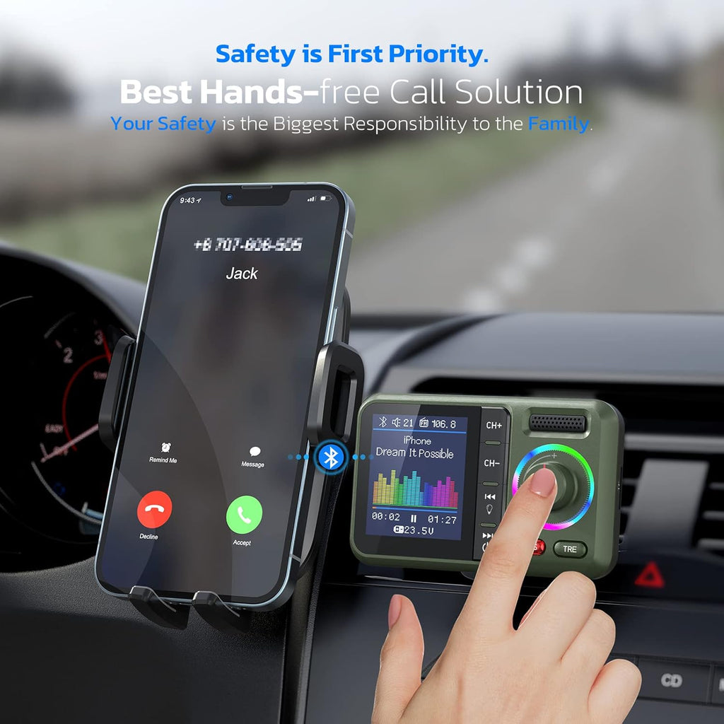 Bluetooth FM Transmitter for Car, Wireless Car Bluetooth V5.0 Adapter