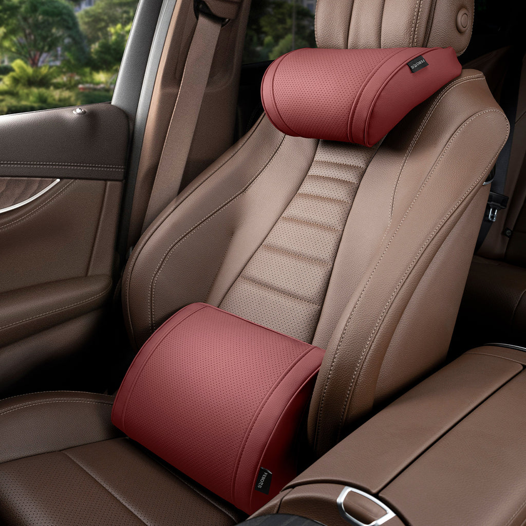 Luxury leather custom car headrest, car neck pillow, car seat lumbar cushion