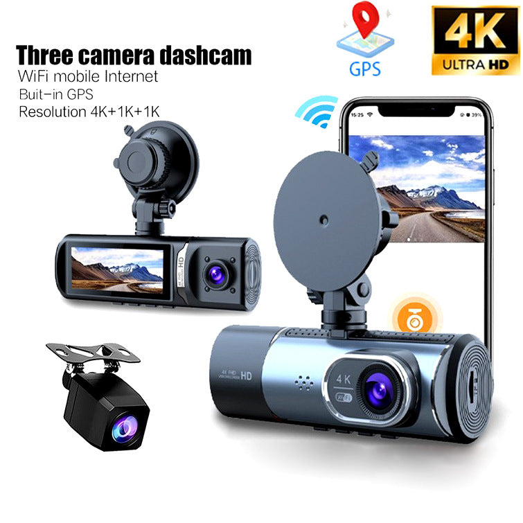 New Three-Record Three-Screen Display 4K Ultra-Clear 3.16-Inch High-Definition Screen Wifi Connected To Gps Driving Recorder