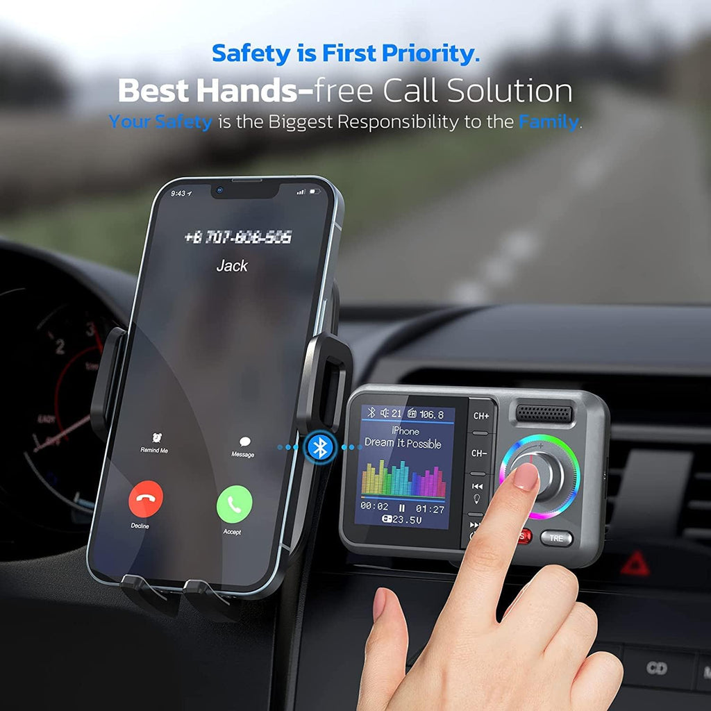 Bluetooth FM Transmitter for Car, Wireless Car Bluetooth V5.0 Adapter