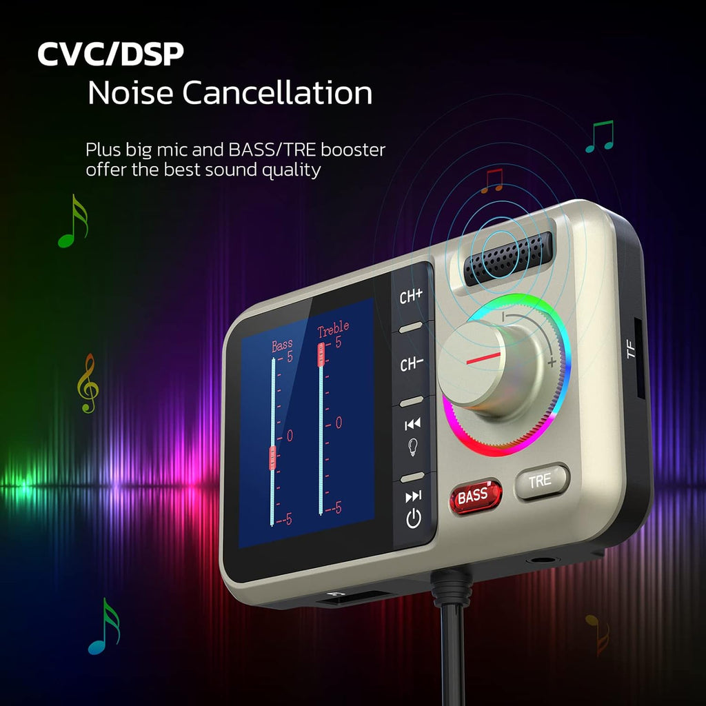 Bluetooth FM Transmitter for Car, Wireless Car Bluetooth V5.0 Adapter