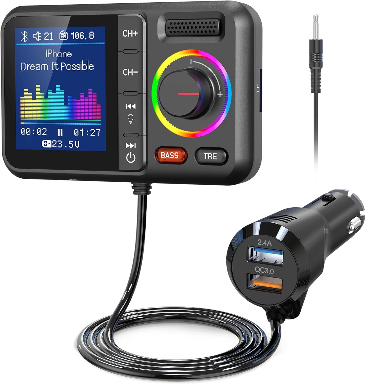 Bluetooth FM Transmitter for Car, Wireless Car Bluetooth V5.0 Adapter