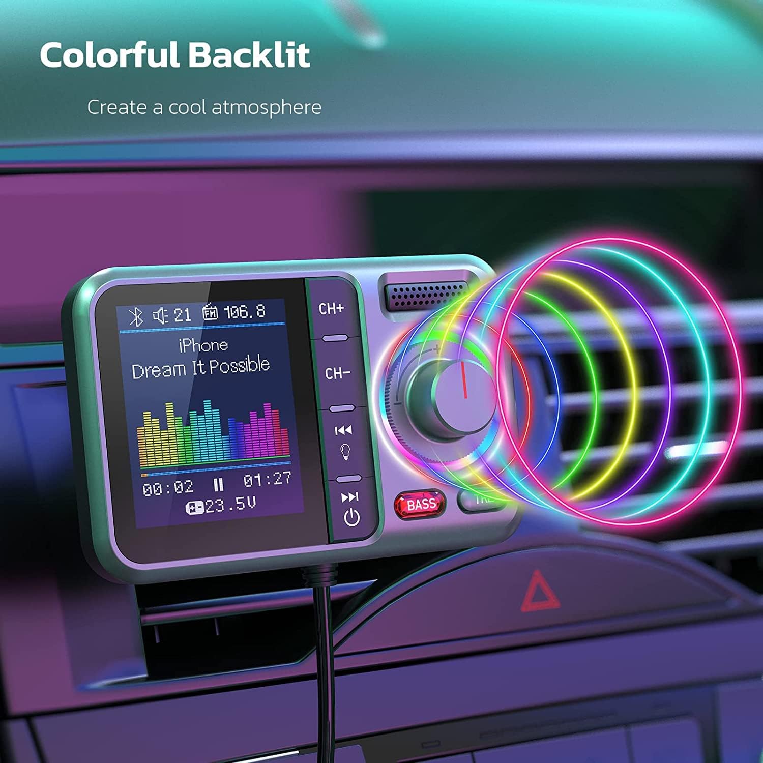 Bluetooth FM Transmitter for Car, Wireless Car Bluetooth V5.0 Adapter